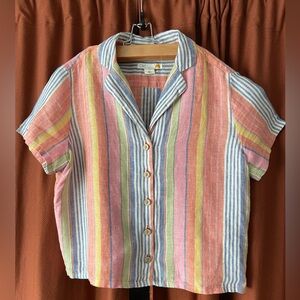 C&C California linen cropped top blouse button up, small/medium